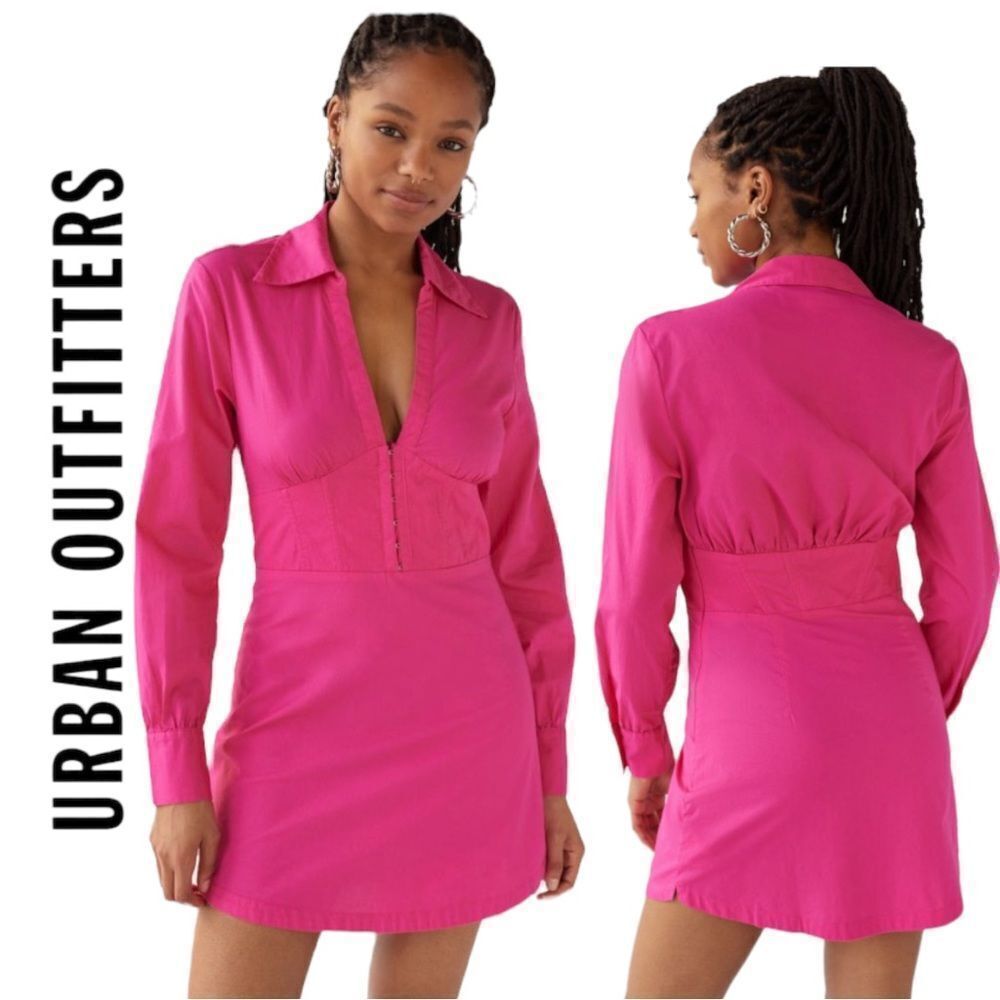 NEW Urban Outfitters UO Phoebe Pink Long Sleeve Corset Mini Dress M